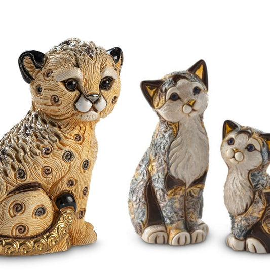 Hand-Carved Ceramic Figurines with Gold and Platinum Detail