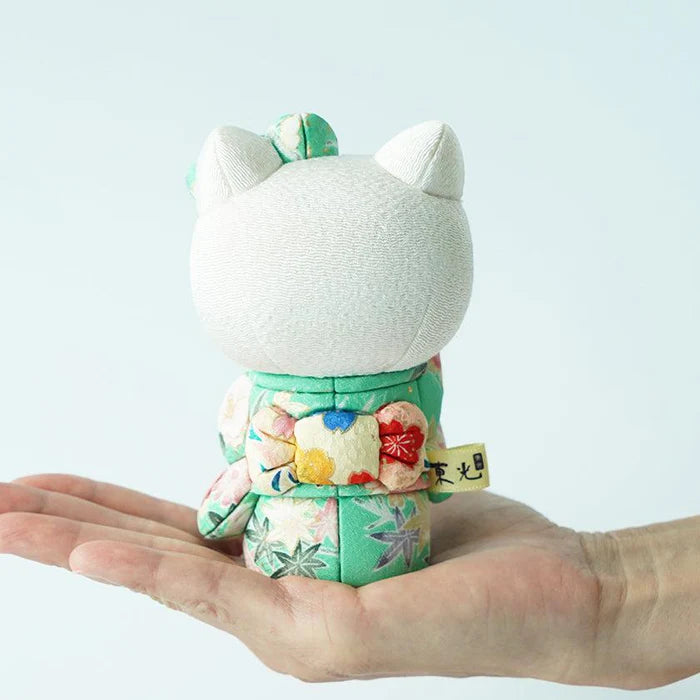 Hello Kitty beckoning cat, Hello Kitty maneki-neko, kimekomi Hello Kitty, Japanese lucky cat doll, Kakinuma Dolls Hello Kitty, kimono Hello Kitty figurine, traditional Japanese Hello Kitty, Hello Kitty good luck charm, Hello Kitty fortune cat, Hello Kitty collectible doll, Hello Kitty cultural gift, maneki-neko with kimono, handmade Hello Kitty doll, Japanese Hello Kitty gift, Hello Kitty for health luck love wealth success