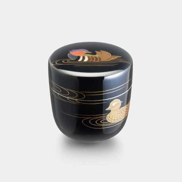 Japanese tea cup set, Wajima lacquer tea cups, Osaka Naniwa pewter ware, Japanese tin tea cup, traditional Japanese tea ceremony cups, camellia tea cup, sakura tea cup, cherry blossom tea cup, goldfish tea cup, dragonfly tea cup, mandarin duck tea cup, handcrafted Japanese tea cups, Osaka Suzuki tea ware, Japanese collectible tea cups, paulownia wood box tea cups, tin lacquer tea cups, artisan Japanese tea cups, symbolic Japanese tea cups