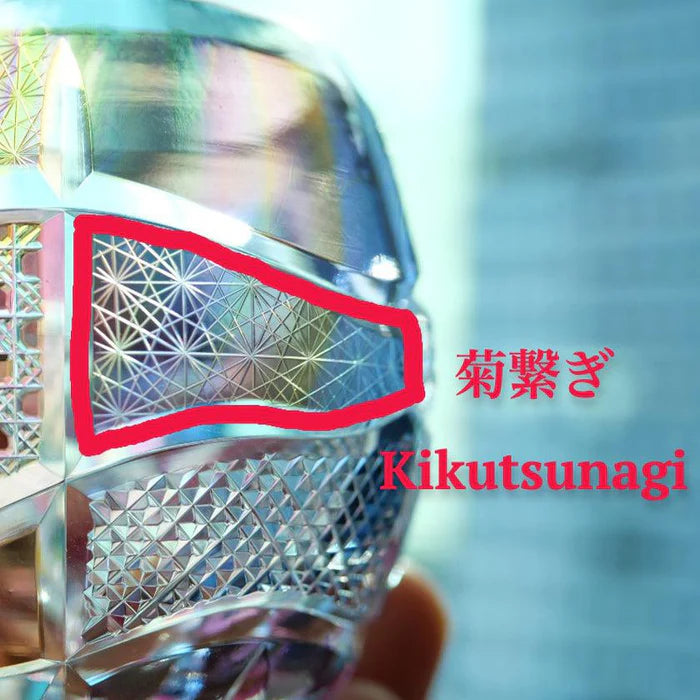 Kiriko Reimagined Glass, limited edition Japanese glass, Haruka Horie glass art, Rinzen glassware, traditional Kiriko cut glass, handmade Japanese glass, Tokyo artisan glass, collectible Japanese glassware, Kiku Tsunagi pattern, Kagome lattice glass, Nanako Edo Kiriko design, Japanese cultural gifts, rare Japanese glassware, hand-cut Japanese soda glass, modern Japanese craftsmanship