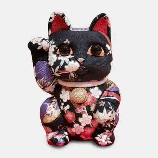 Maneki Neko silk doll, Yuzen black Maneki Neko, Nishijin-ori beckoning cat, luxury Japanese lucky cat, Kakinuma Dolls Maneki Neko, Edo Art Doll cat, Japanese prosperity charm, Swarovski crystal Maneki Neko, Japanese shop opening gift, extra-large beckoning cat ornament, handcrafted Japanese Maneki Neko, kimekomi style lucky cat, Japanese business success figurine, gold silk Maneki Neko, black floral Yuzen cat figurine, artisan Maneki Neko Japan, traditional Japanese good luck cat, handmade Japanese cultural