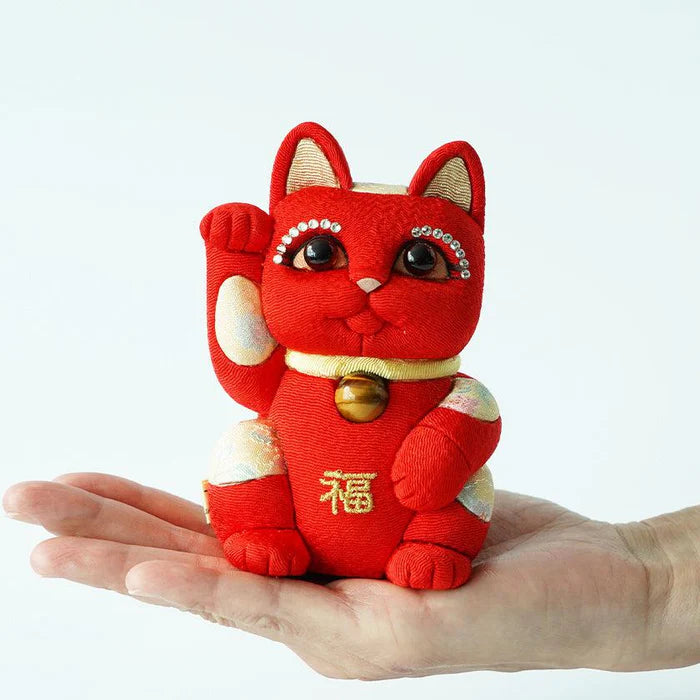 Maneki Neko Feng Shui, Feng Shui lucky cat, Edo Kimekomi beckoning cat, Japanese Feng Shui cat figurine, handcrafted lucky cat, Kakinuma Dolls Maneki Neko, Japanese prosperity charm, Feng Shui wealth cat, Japanese fabric Maneki Neko, traditional Japanese lucky cat, small Japanese lucky figurine, beckoning cat for health and wealth, Maneki Neko meaning colors, lucky cat for home and business, artisan Japanese lucky cat.