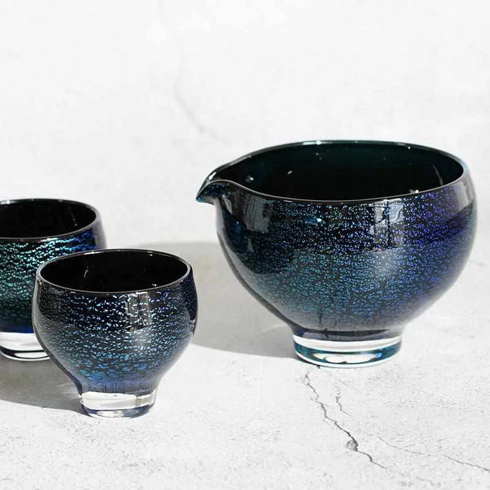 Sai glass set, Japanese blown glass, Glass Studio Izumo, handmade glass cups, Japanese glassware set, Izumo glass craft, silver foil glass, Sai red glass, Sai green glass, Sai blue glass, artisan glass Japan, Japanese design glassware, modern Japanese tableware, handmade Japanese gift set, collectible glass Japan