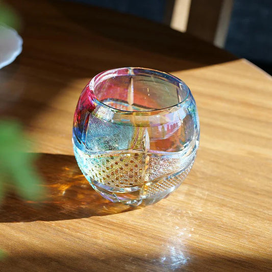 Kiriko Reimagined Glass, limited edition Japanese glass, Haruka Horie glass art, Rinzen glassware, traditional Kiriko cut glass, handmade Japanese glass, Tokyo artisan glass, collectible Japanese glassware, Kiku Tsunagi pattern, Kagome lattice glass, Nanako Edo Kiriko design, Japanese cultural gifts, rare Japanese glassware, hand-cut Japanese soda glass, modern Japanese craftsmanship