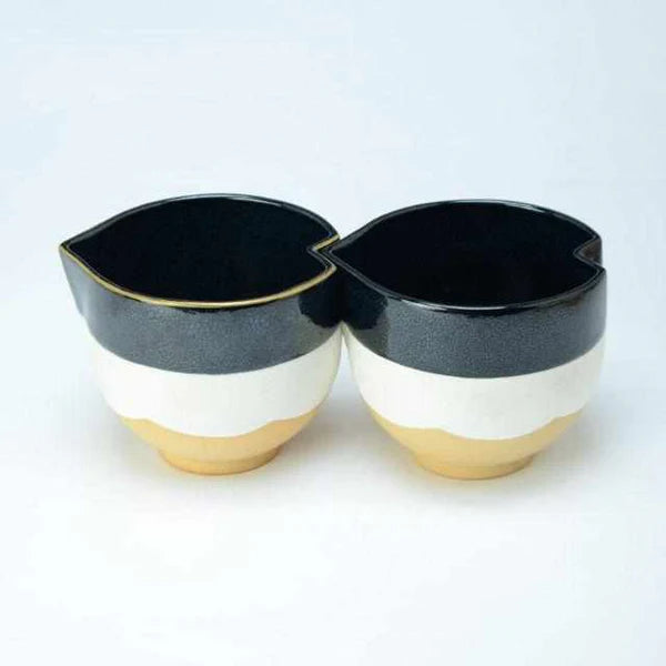 Kyoto Kiyomizu ware bowls, Japanese beak bowl set, Tenmoku glaze pottery, Kyoto handmade pottery, traditional Japanese ceramic bowls, gold rim pottery bowls, Oil Drop Tenmoku glaze, Japanese tea bowl set, artisan pottery from Kyoto, Japanese ceramic pour bowls, handcrafted pottery Japan, collectible Japanese ceramics, Kyoto ceramic gift set, pottery beak bowls Japan, Kiyomizu-yaki Kyoto bowls
