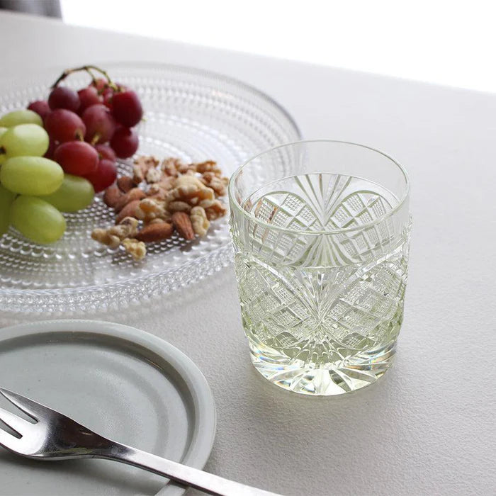 Satsuma cut glass, Satsuma Vidro old glass, Japanese crystal glassware, handcrafted cut glass Japan, Edo period inspired glass, paulownia wood box glass, Japanese artisan tumbler, gold purple glass, gold red glass, indigo Satsuma glass, lapis lazuli cut glass, green crystal tumbler Japan, yellow crystal glassware, luxury Japanese gift glass, Kagoshima glass craft