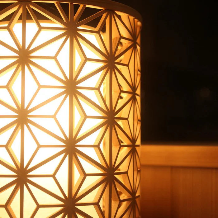 Kumiko lamp, Japanese Kumiko light, hemp leaf pattern lamp, Asanoha light, Japanese pendant light, Japanese table lamp, Kyoto Hinoki lamp, handmade Japanese lamp, Murayama Mokko Kumiko, Japanese wooden lamp, traditional Japanese lighting, artisan wood lamp, Kyo Sashimono lamp, Hinoki cypress lamp, Japanese joinery lamp, Japanese geometric light, handmade Kumiko lighting, hemp leaf Kumiko shade, Japanese cultural home decor