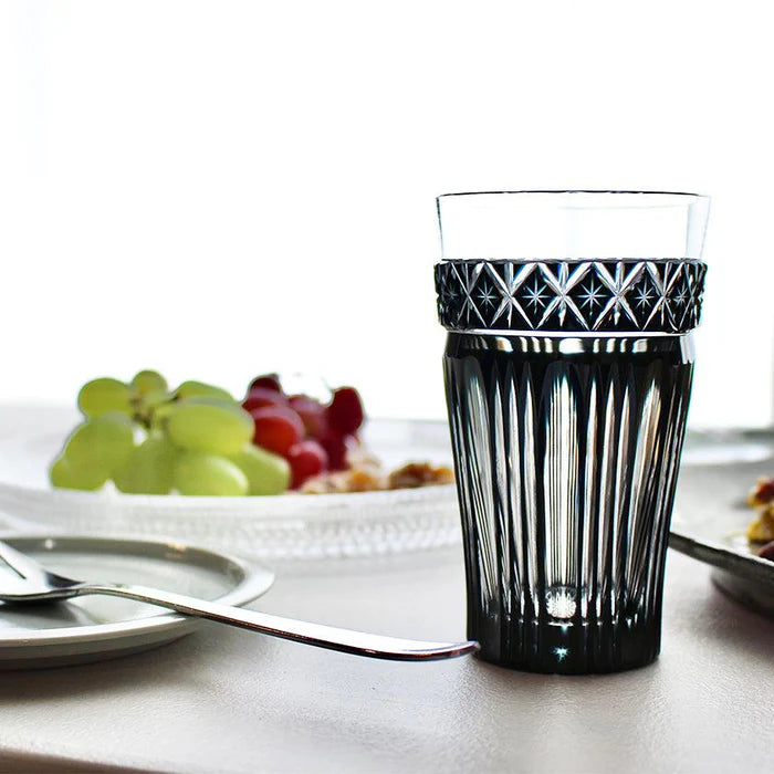 Satsuma Kiriko glass, black Kiriko glass, Japanese cut glass, Satsuma Vidro glass, Kagoshima Kiriko glass, traditional Japanese glassware, Satsuma faceted glass, Japanese black crystal glass, handmade Japanese glass, Satsuma Bidoro Kogei, Edo period glass revival, Japanese gift glassware, Kiriko drinking glass, artisan Japanese cut crystal, Paulownia box gift glass, collectible Japanese glass, traditional Kagoshima craftsmanship