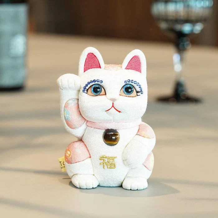 Maneki Neko Feng Shui, Feng Shui lucky cat, Edo Kimekomi beckoning cat, Japanese Feng Shui cat figurine, handcrafted lucky cat, Kakinuma Dolls Maneki Neko, Japanese prosperity charm, Feng Shui wealth cat, Japanese fabric Maneki Neko, traditional Japanese lucky cat, small Japanese lucky figurine, beckoning cat for health and wealth, Maneki Neko meaning colors, lucky cat for home and business, artisan Japanese lucky cat.