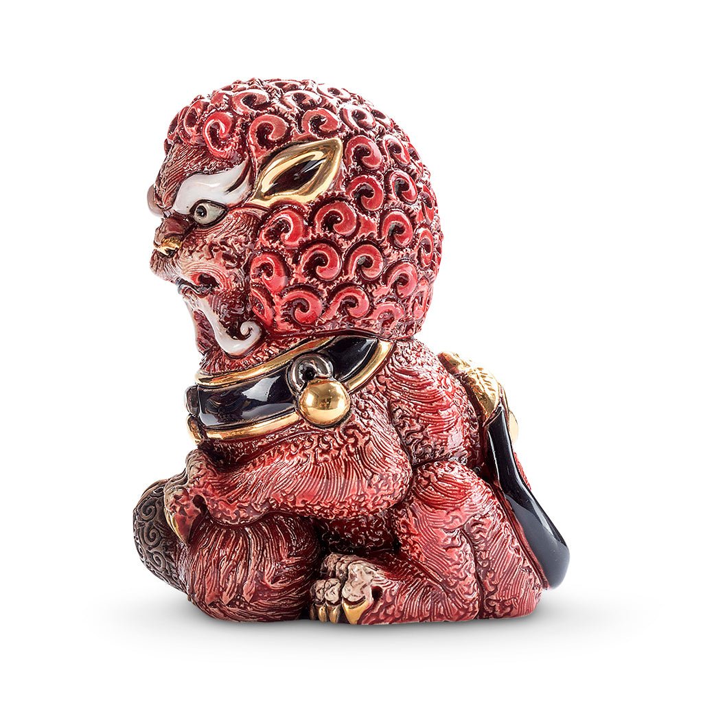 Pair of ceramic Foo Lions hand-carved, soft earthy tones. Detailed mane and poised stances, Chinese feng shui. Lion set for home, office, entryway décor. Hand‑Carved Foo Dog Statue. Lion Figurine. Foo Lion Sculptures. Lion Table Décor
