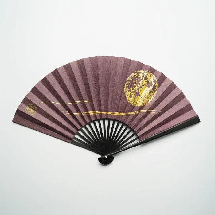 Japanese folding fan, Edo fan, Karakami fan, handmade Japanese fan, washi paper fan, moon motif fan, gold leaf Japanese fan, silver leaf Japanese fan, traditional Japanese hand fan, cultural Japanese gift, Kyoto washi fan, Japanese bamboo fan, Japanese fan with case, paulownia box fan, Japanese seasonal fan