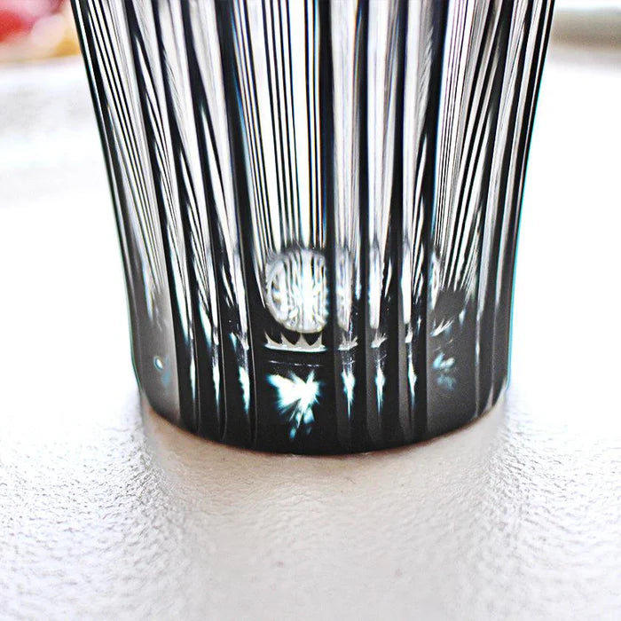 Satsuma Kiriko glass, black Kiriko glass, Japanese cut glass, Satsuma Vidro glass, Kagoshima Kiriko glass, traditional Japanese glassware, Satsuma faceted glass, Japanese black crystal glass, handmade Japanese glass, Satsuma Bidoro Kogei, Edo period glass revival, Japanese gift glassware, Kiriko drinking glass, artisan Japanese cut crystal, Paulownia box gift glass, collectible Japanese glass, traditional Kagoshima craftsmanship
