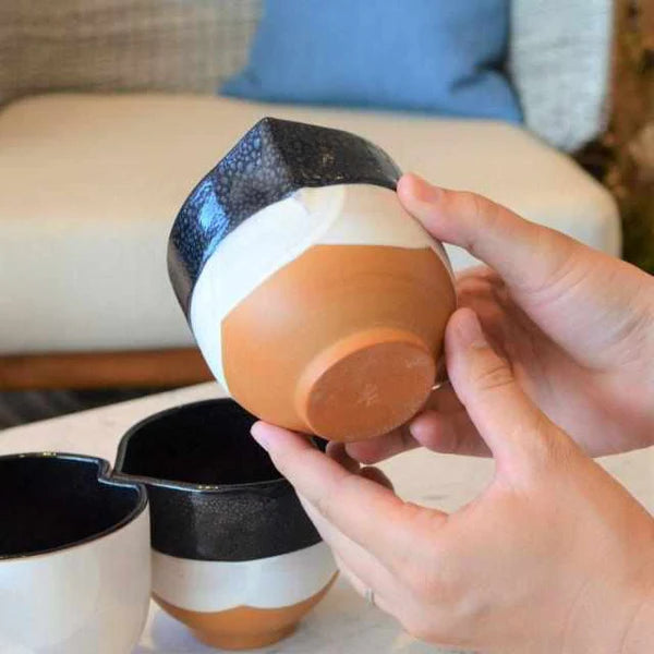 Kyoto Kiyomizu ware bowls, Japanese beak bowl set, Tenmoku glaze pottery, Kyoto handmade pottery, traditional Japanese ceramic bowls, gold rim pottery bowls, Oil Drop Tenmoku glaze, Japanese tea bowl set, artisan pottery from Kyoto, Japanese ceramic pour bowls, handcrafted pottery Japan, collectible Japanese ceramics, Kyoto ceramic gift set, pottery beak bowls Japan, Kiyomizu-yaki Kyoto bowls
