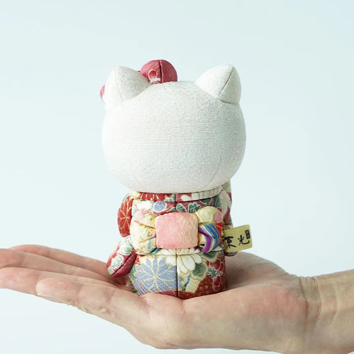 Hello Kitty beckoning cat, Hello Kitty maneki-neko, kimekomi Hello Kitty, Japanese lucky cat doll, Kakinuma Dolls Hello Kitty, kimono Hello Kitty figurine, traditional Japanese Hello Kitty, Hello Kitty good luck charm, Hello Kitty fortune cat, Hello Kitty collectible doll, Hello Kitty cultural gift, maneki-neko with kimono, handmade Hello Kitty doll, Japanese Hello Kitty gift, Hello Kitty for health luck love wealth success