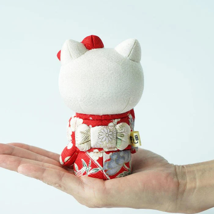 Hello Kitty beckoning cat, Hello Kitty maneki-neko, kimekomi Hello Kitty, Japanese lucky cat doll, Kakinuma Dolls Hello Kitty, kimono Hello Kitty figurine, traditional Japanese Hello Kitty, Hello Kitty good luck charm, Hello Kitty fortune cat, Hello Kitty collectible doll, Hello Kitty cultural gift, maneki-neko with kimono, handmade Hello Kitty doll, Japanese Hello Kitty gift, Hello Kitty for health luck love wealth success