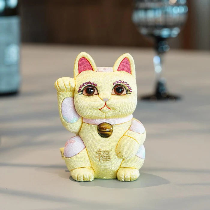 Maneki Neko Feng Shui, Feng Shui lucky cat, Edo Kimekomi beckoning cat, Japanese Feng Shui cat figurine, handcrafted lucky cat, Kakinuma Dolls Maneki Neko, Japanese prosperity charm, Feng Shui wealth cat, Japanese fabric Maneki Neko, traditional Japanese lucky cat, small Japanese lucky figurine, beckoning cat for health and wealth, Maneki Neko meaning colors, lucky cat for home and business, artisan Japanese lucky cat.