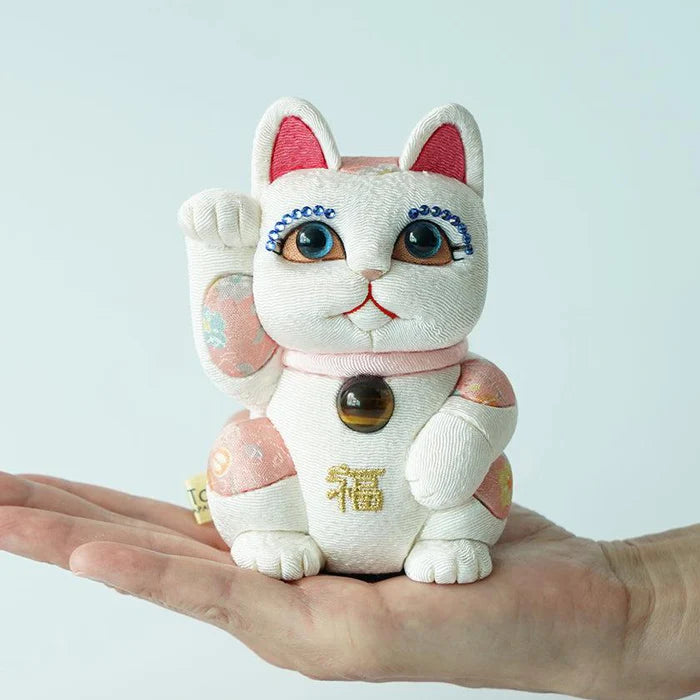 Maneki Neko Feng Shui, Feng Shui lucky cat, Edo Kimekomi beckoning cat, Japanese Feng Shui cat figurine, handcrafted lucky cat, Kakinuma Dolls Maneki Neko, Japanese prosperity charm, Feng Shui wealth cat, Japanese fabric Maneki Neko, traditional Japanese lucky cat, small Japanese lucky figurine, beckoning cat for health and wealth, Maneki Neko meaning colors, lucky cat for home and business, artisan Japanese lucky cat.