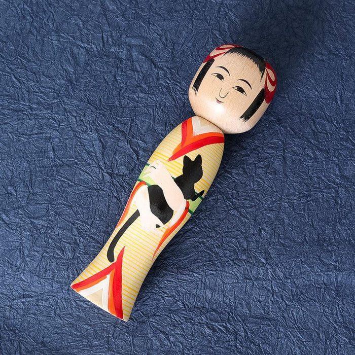 Tsuchiyu kokeshi, Akihiro Konno kokeshi, Japanese wooden doll, traditional kokeshi Japan, Taisho era kokeshi, cherry blossom kokeshi, Aizu makie kokeshi, Japanese folk art doll, handmade kokeshi doll, Fukushima crafts, black cat kokeshi, Japanese souvenir doll, maple wood kokeshi, Japanese decorative figurine, collectible kokeshi, Japan artisan doll, symbolic Japanese doll, protective Japanese ornament, Japanese cultural gift, handcrafted wooden doll Japan
