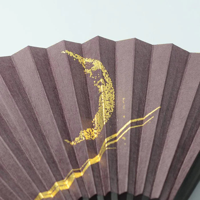 Japanese folding fan, Edo fan, Karakami fan, handmade Japanese fan, washi paper fan, moon motif fan, gold leaf Japanese fan, silver leaf Japanese fan, traditional Japanese hand fan, cultural Japanese gift, Kyoto washi fan, Japanese bamboo fan, Japanese fan with case, paulownia box fan, Japanese seasonal fan