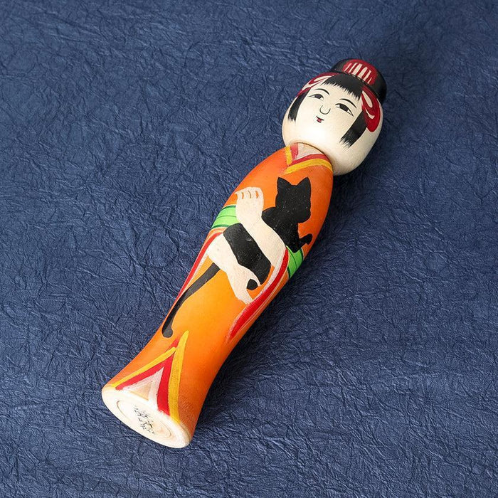 Tsuchiyu kokeshi, Akihiro Konno kokeshi, Japanese wooden doll, traditional kokeshi Japan, Taisho era kokeshi, cherry blossom kokeshi, Aizu makie kokeshi, Japanese folk art doll, handmade kokeshi doll, Fukushima crafts, black cat kokeshi, Japanese souvenir doll, maple wood kokeshi, Japanese decorative figurine, collectible kokeshi, Japan artisan doll, symbolic Japanese doll, protective Japanese ornament, Japanese cultural gift, handcrafted wooden doll Japan