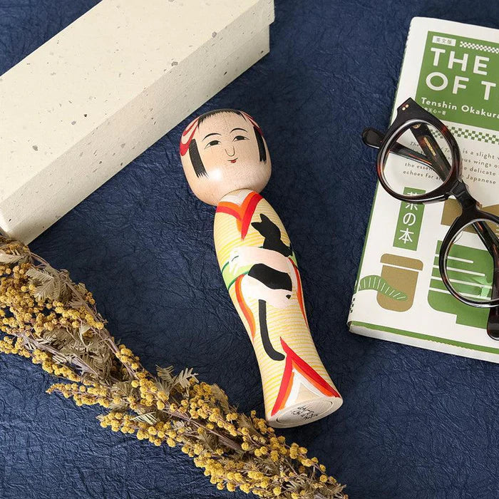 Tsuchiyu kokeshi, Akihiro Konno kokeshi, Japanese wooden doll, traditional kokeshi Japan, Taisho era kokeshi, cherry blossom kokeshi, Aizu makie kokeshi, Japanese folk art doll, handmade kokeshi doll, Fukushima crafts, black cat kokeshi, Japanese souvenir doll, maple wood kokeshi, Japanese decorative figurine, collectible kokeshi, Japan artisan doll, symbolic Japanese doll, protective Japanese ornament, Japanese cultural gift, handcrafted wooden doll Japan