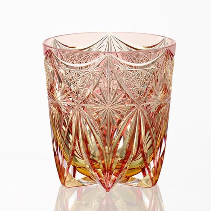 Edo Kiriko rock glass, Kagami Crystal whiskey glass, Tatsuya Nemoto Kiriko, Kasaneirome layered color glass, Japanese cut glass tumbler, Edo cut glass whiskey tumbler, handmade Japanese crystal, Japanese kaleidoscope glass, Kirara pattern Edo Kiriko, Japanese whiskey glassware, artisan Japanese drinkware, collectible Edo Kiriko tumbler, traditional Japanese cut glass, Kagami Crystal Edo Kiriko, luxury Japanese whiskey glass