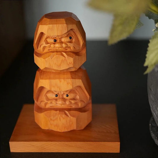 Ichii Itto Bori Daruma, Hiroshi Washizuka wood carving, Japanese yew wood Daruma, Hida region traditional carving, stacked Daruma figurine, Japanese hand-carved ornament, yew wood sculpture Japan, traditional Japanese wooden Daruma, Japanese perseverance symbol, wooden Daruma doll gift, handmade wood carving from Japan, Gifu Prefecture crafts, Japanese artisan wooden figurine, Hida Ichii Itto Bori carving
