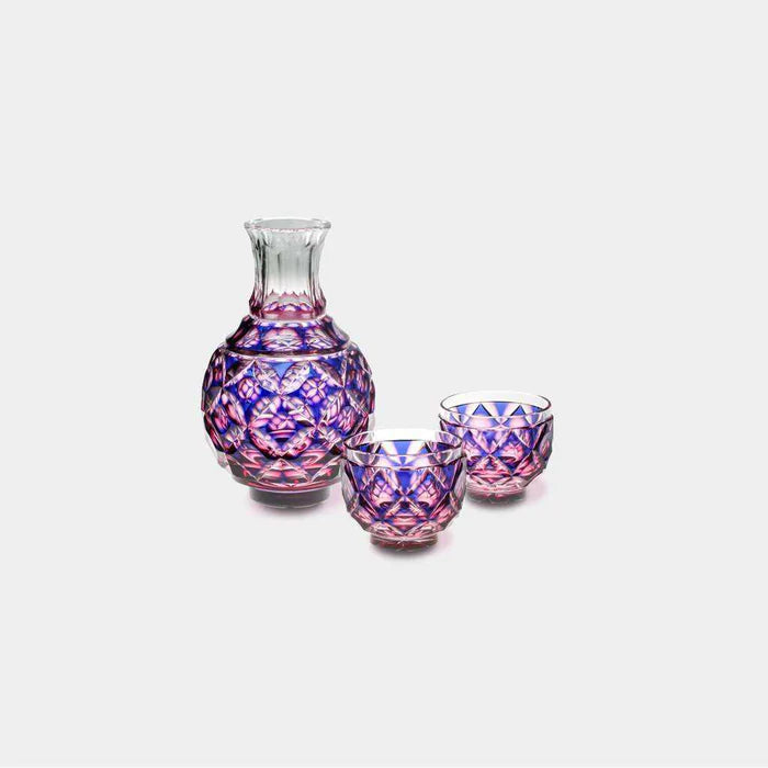 Satsuma Kiriko, Satsuma cut glass, Japanese crystal carafe, Satsuma Vidro, handmade Japanese glassware, lapis lazuli glass carafe, gold red cut glass, green cut glass, Japanese crystal set, traditional Japanese glass, Kagoshima glassware, Edo period glass technique, Japanese tableware gift, artisan cut crystal, paulownia gift box glassware, Japanese craftsmanship glass