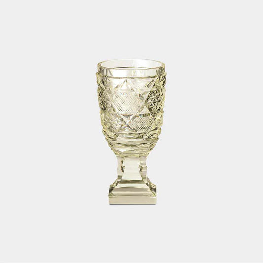 Satsuma cut glass sake cup, Satsuma Vidro Kagoshima, Japanese sake cup with pedestal, amber crystal sake glass, traditional Japanese cut glass, Edo period inspired glassware, handmade Japanese sake cup, luxury sake glass Japan, paulownia box sake cup, artisan Japanese sakeware, collectible Japanese glass cup, Satsuma Kiriko drinking vessel, symbolic Japanese gift sake glass, amber crystal sakeware, Japanese sake culture tableware