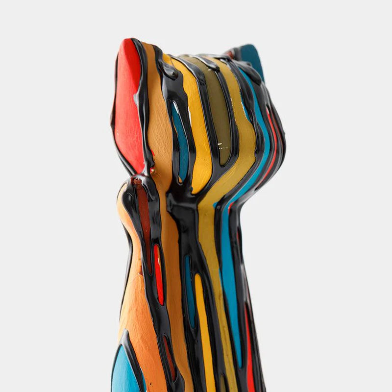 striped beckoning cat, vertical striped manekineko, modern Japanese lucky cat, Yumino doll figurine, Bond Tominaga art, handmade Japanese manekineko, contemporary Japanese folk art, Saga Japan clay figurine, colorful Japanese lucky charm, decorative manekineko gift, handcrafted cat sculpture Japan