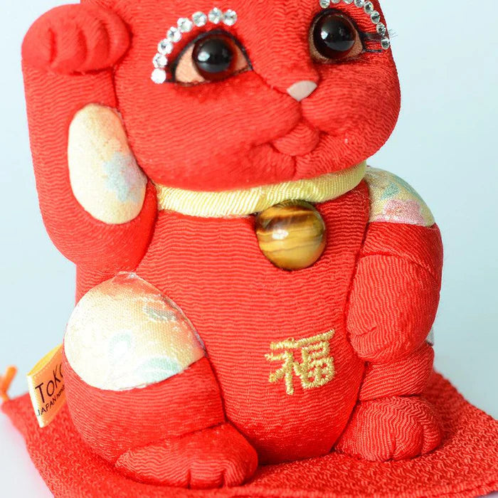 Maneki Neko Feng Shui, Feng Shui lucky cat, Edo Kimekomi beckoning cat, Japanese Feng Shui cat figurine, handcrafted lucky cat, Kakinuma Dolls Maneki Neko, Japanese prosperity charm, Feng Shui wealth cat, Japanese fabric Maneki Neko, traditional Japanese lucky cat, small Japanese lucky figurine, beckoning cat for health and wealth, Maneki Neko meaning colors, lucky cat for home and business, artisan Japanese lucky cat.