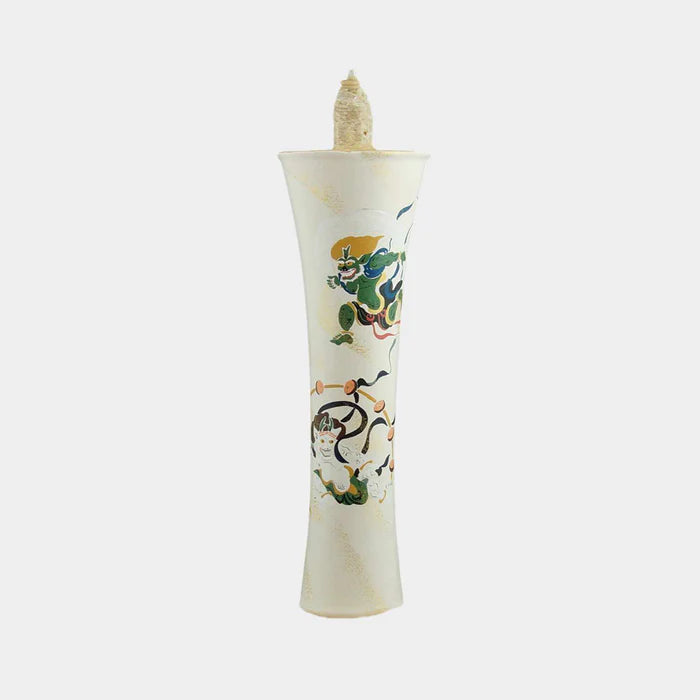 Japanese candles, Nakamura Rosoku candle, Kyoto handmade candles, Ikari type candle, 100 momme candle, Japanese wax candle, traditional warosoku candle, hand-painted Japanese candle, tiger motif candle, koi carp candle, sakura blossom candle, wind god thunder god candle, Japanese interior décor candle, Kyoto artisan candle, plant-based Japanese candle, Buddhist candles Japan, Japanese spiritual candles