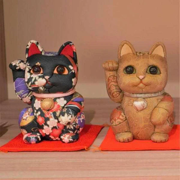 Maneki Neko silk doll, Yuzen black Maneki Neko, Nishijin-ori beckoning cat, luxury Japanese lucky cat, Kakinuma Dolls Maneki Neko, Edo Art Doll cat, Japanese prosperity charm, Swarovski crystal Maneki Neko, Japanese shop opening gift, extra-large beckoning cat ornament, handcrafted Japanese Maneki Neko, kimekomi style lucky cat, Japanese business success figurine, gold silk Maneki Neko, black floral Yuzen cat figurine, artisan Maneki Neko Japan, traditional Japanese good luck cat, handmade Japanese cultural
