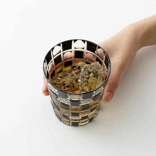 Edo Kiriko glass, Kuroco glass, Japanese cut glass, Edo Kiriko black glass, Kimoto glassware, checkered glass, Japanese whiskey glass, Edo Kiriko old glass, handcrafted glass Tokyo, Japanese luxury glassware, modern Edo Kiriko, Ichimatsu pattern glass, Japanese faceted glass, traditional Japanese giftware