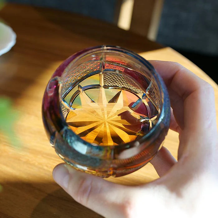 Kiriko Reimagined Glass, limited edition Japanese glass, Haruka Horie glass art, Rinzen glassware, traditional Kiriko cut glass, handmade Japanese glass, Tokyo artisan glass, collectible Japanese glassware, Kiku Tsunagi pattern, Kagome lattice glass, Nanako Edo Kiriko design, Japanese cultural gifts, rare Japanese glassware, hand-cut Japanese soda glass, modern Japanese craftsmanship