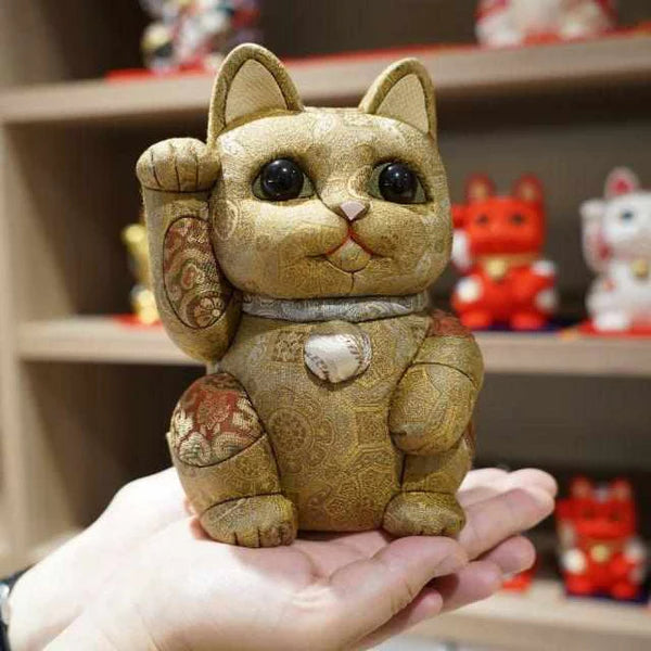 Maneki Neko silk doll, Yuzen black Maneki Neko, Nishijin-ori beckoning cat, luxury Japanese lucky cat, Kakinuma Dolls Maneki Neko, Edo Art Doll cat, Japanese prosperity charm, Swarovski crystal Maneki Neko, Japanese shop opening gift, extra-large beckoning cat ornament, handcrafted Japanese Maneki Neko, kimekomi style lucky cat, Japanese business success figurine, gold silk Maneki Neko, black floral Yuzen cat figurine, artisan Maneki Neko Japan, traditional Japanese good luck cat, handmade Japanese cultural