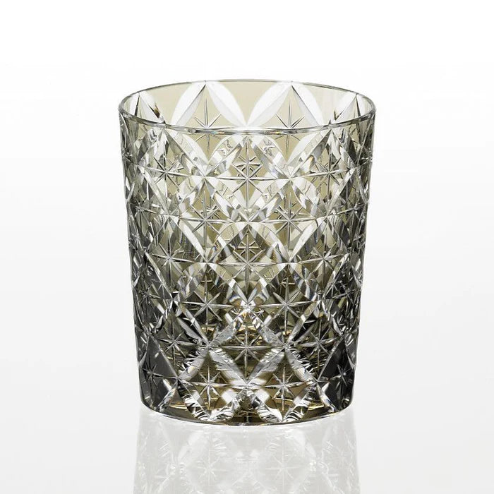 Edo Kiriko rocks glass, Kagami Crystal Edo Kiriko, Japanese cut glassware, Satoshi Nabetani glass, handmade Japanese glass, traditional Japanese rocks glass, black Edo Kiriko glass, Shippo pattern glass, Hoshi star cut glass, Japanese artisan glassware, luxury Japanese drinkware, collectible Japanese glass, hand-cut crystal glass Japan, Edo faceted glass, modern Japanese tableware.