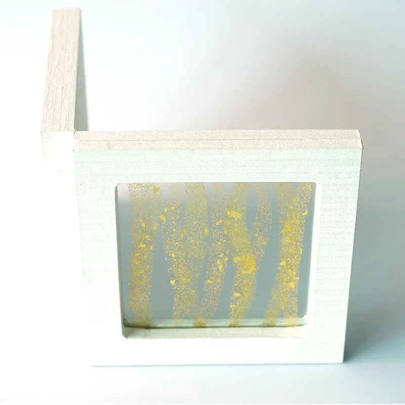 Japanese decorative panel, SUKIMA art panel, gold leaf glass art, silver leaf Japanese paper, Tokyo handmade decor, washi paper home decor, fusuma inspired decoration, modern Japanese interior design, Japanese wedding gift, Japanese housewarming gift, tabletop folding screen, artisan glass and wood panel, gold and silver foil decoration, traditional Japanese craftsmanship, handmade Japanese art display