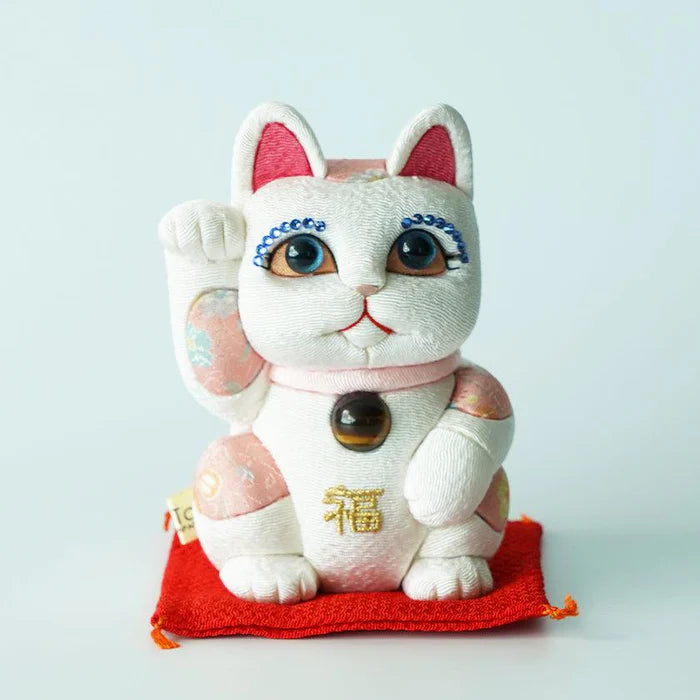 Maneki Neko Feng Shui, Feng Shui lucky cat, Edo Kimekomi beckoning cat, Japanese Feng Shui cat figurine, handcrafted lucky cat, Kakinuma Dolls Maneki Neko, Japanese prosperity charm, Feng Shui wealth cat, Japanese fabric Maneki Neko, traditional Japanese lucky cat, small Japanese lucky figurine, beckoning cat for health and wealth, Maneki Neko meaning colors, lucky cat for home and business, artisan Japanese lucky cat.