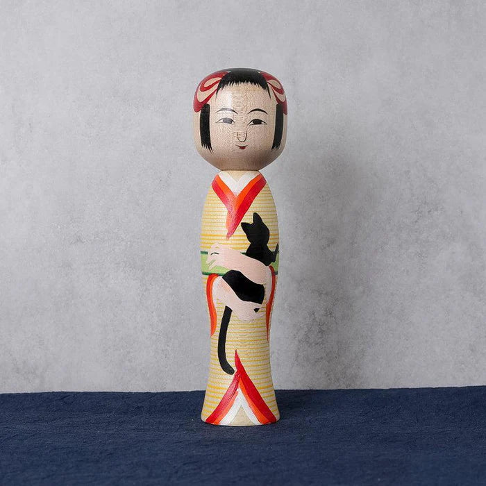 Tsuchiyu kokeshi, Akihiro Konno kokeshi, Japanese wooden doll, traditional kokeshi Japan, Taisho era kokeshi, cherry blossom kokeshi, Aizu makie kokeshi, Japanese folk art doll, handmade kokeshi doll, Fukushima crafts, black cat kokeshi, Japanese souvenir doll, maple wood kokeshi, Japanese decorative figurine, collectible kokeshi, Japan artisan doll, symbolic Japanese doll, protective Japanese ornament, Japanese cultural gift, handcrafted wooden doll Japan