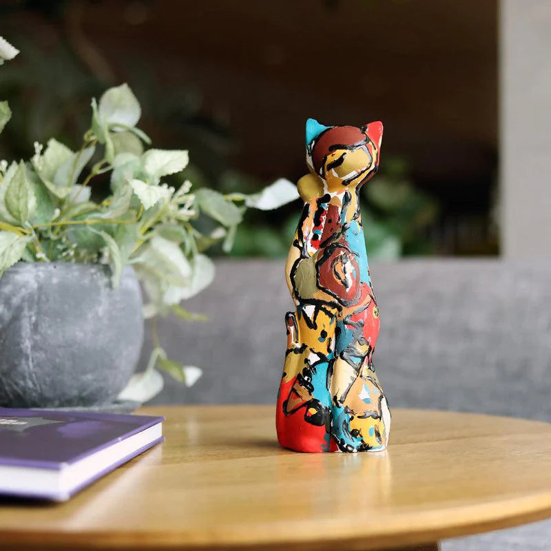 Yumino doll beckoning cat, Japanese manekineko sculpture, modern art lucky cat, Saga Japan handmade figurine, clay beckoning cat art, Bond Tominaga collaboration, traditional Japanese lucky charm, housewarming gift Japan, contemporary Japanese folk art, handcrafted Japanese manekineko, colorful manekineko ornament, symbolic Japanese cat figurine