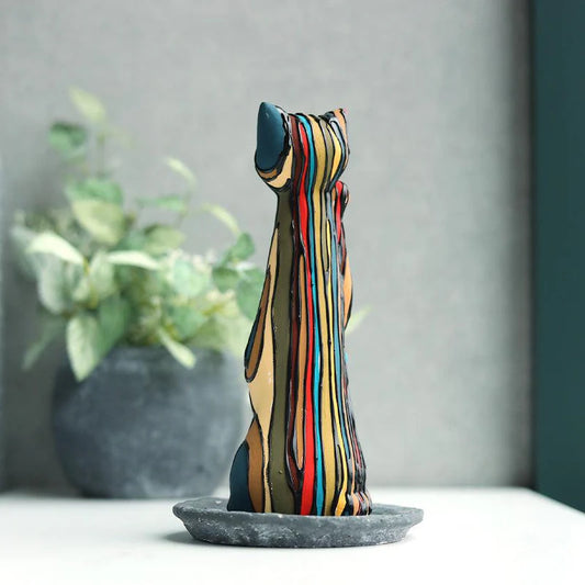 striped beckoning cat, vertical striped manekineko, modern Japanese lucky cat, Yumino doll figurine, Bond Tominaga art, handmade Japanese manekineko, contemporary Japanese folk art, Saga Japan clay figurine, colorful Japanese lucky charm, decorative manekineko gift, handcrafted cat sculpture Japan