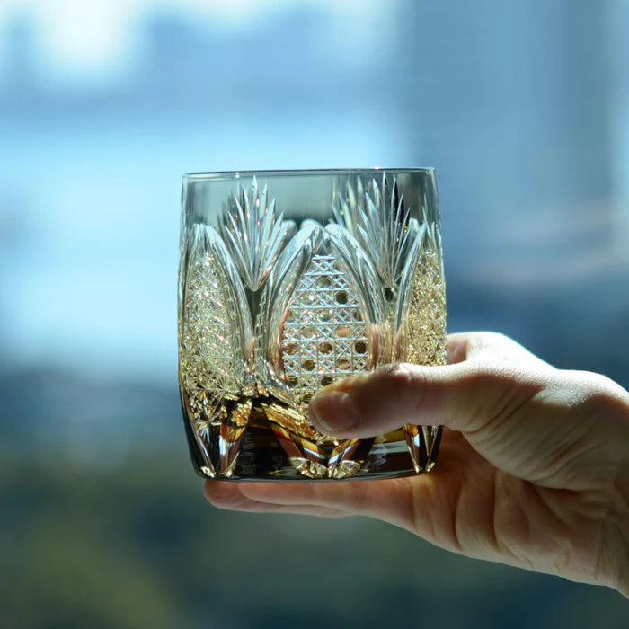 Edo Kiriko glass, Kagami Crystal tumbler, Japanese cut glass, Tora-no-Mai glass, tiger motif Edo Kiriko, Junichi Nabetani glass, Kasane-Irome Juhyo, Edo faceted crystal, Japanese artisan glassware, handmade Japanese crystal glass, Kagami Crystal Edo Kiriko, traditional Japanese whiskey tumbler, luxury Japanese tumblers, Edo Kiriko cut glass patterns, Japanese symbolic glassware