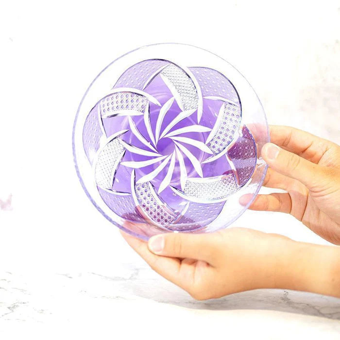 Fu Rin Kiriko plate, Japanese cut glass plate, rinzen glassware, purple Kiriko plate, handmade Japanese glass plate, Tokyo glass artisans, traditional Kiriko glass, Japanese decorative plate, hand-cut glassware Japan, Edo Kiriko style plate, soda glass Japan, luxury Japanese tableware, artisan Japanese glass dish, Japanese giftware plate