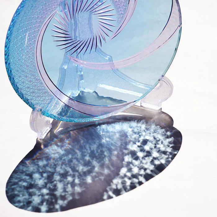 Japanese Kiriko glass plate, Edo Kiriko plate, Nagare Kiku glass, Japanese cut glass dish, artisan glassware Japan, handmade glass plate Tokyo, Japanese decorative plate, chrysanthemum glass design, spiral glass art plate, traditional Japanese glassware, collectible Japanese plate, soda glass Japan, Kiriko dish handmade, Japanese art plate, glass serving dish Japan