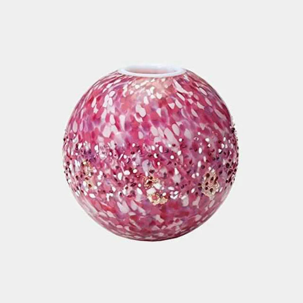 Tsugaru Vidro vase, Japanese glass vase, Hana Akari Maru vase, Hokuyo Glass Aomori, cherry blossom vase Japan, hand-blown glass vase, sakura decorative vase, gold leaf glass vase, Japanese spherical vase, Hirosaki Castle cherry blossom art, limited edition Japanese vase, handmade Japanese glassware, spring season glass art, traditional Japanese glass vase.