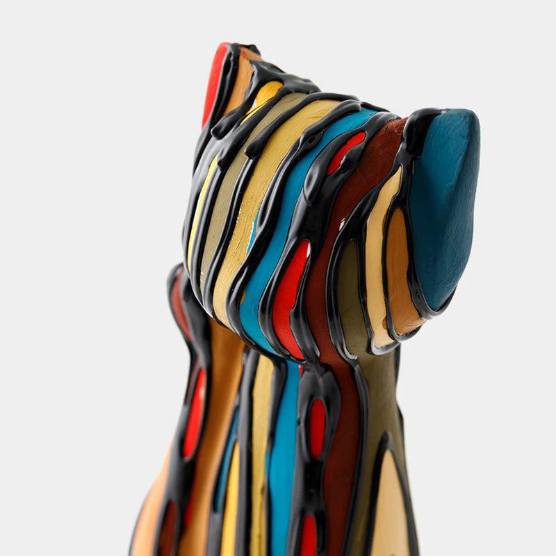 striped beckoning cat, vertical striped manekineko, modern Japanese lucky cat, Yumino doll figurine, Bond Tominaga art, handmade Japanese manekineko, contemporary Japanese folk art, Saga Japan clay figurine, colorful Japanese lucky charm, decorative manekineko gift, handcrafted cat sculpture Japan