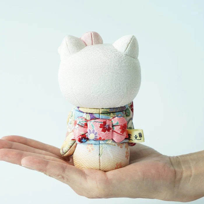 Hello Kitty beckoning cat, Hello Kitty maneki-neko, kimekomi Hello Kitty, Japanese lucky cat doll, Kakinuma Dolls Hello Kitty, kimono Hello Kitty figurine, traditional Japanese Hello Kitty, Hello Kitty good luck charm, Hello Kitty fortune cat, Hello Kitty collectible doll, Hello Kitty cultural gift, maneki-neko with kimono, handmade Hello Kitty doll, Japanese Hello Kitty gift, Hello Kitty for health luck love wealth success