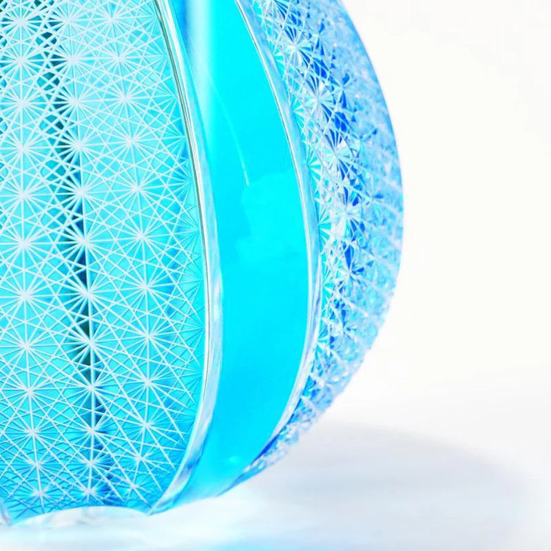 Japanese Kiriko vase, Edo Kiriko glassware, hand-cut Japanese glass, blue gradation vase, asanoha pattern vase, Tokyo artisan glass, Japanese cut glass vase, handmade soda glass vase, traditional Japanese vase, luxury Japanese home decor, Rinzen Kiriko vase, one-of-a-kind Japanese vase, blue Japanese flower vase, handcrafted Edo Kiriko vase, Japanese artisan gift, Tokyo Kiriko craftsmanship, Kagami Crystal reseller, Japanese wedding gift vase, Japanese ikebana vase, premium Japanese glass art