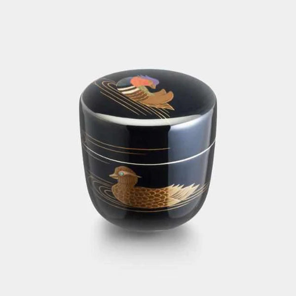 Japanese tea cup set, Wajima lacquer tea cups, Osaka Naniwa pewter ware, Japanese tin tea cup, traditional Japanese tea ceremony cups, camellia tea cup, sakura tea cup, cherry blossom tea cup, goldfish tea cup, dragonfly tea cup, mandarin duck tea cup, handcrafted Japanese tea cups, Osaka Suzuki tea ware, Japanese collectible tea cups, paulownia wood box tea cups, tin lacquer tea cups, artisan Japanese tea cups, symbolic Japanese tea cups